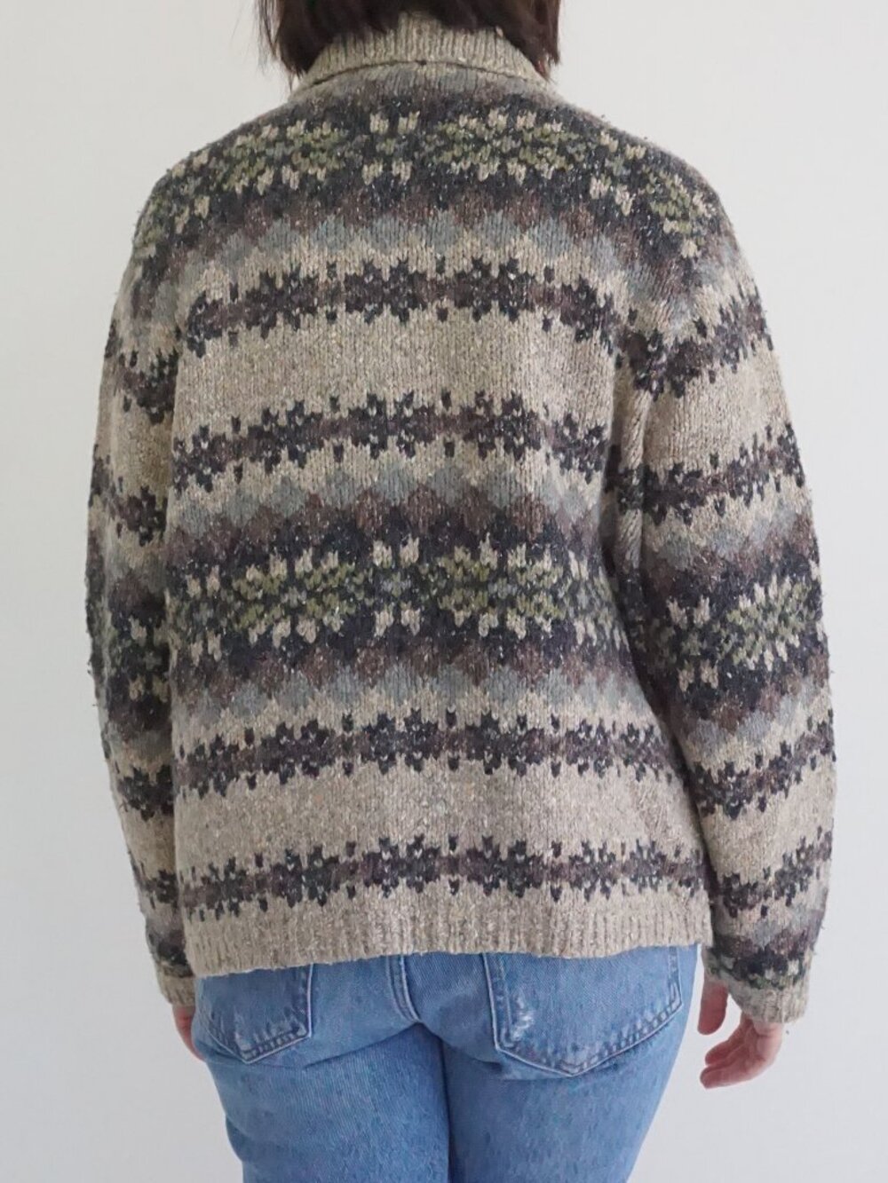 Vintage Croft & Barrow Beige Fair Isle Nordic Zip 100% Wool Knit Cardigan M - Picture 2 of 9